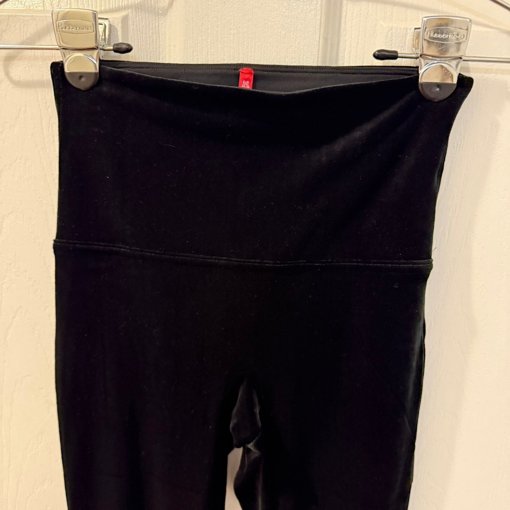 SPANX Black Velvet High Waisted Stretch Shaping Leggings Pants Womens Size Small - Picture 3 of 8